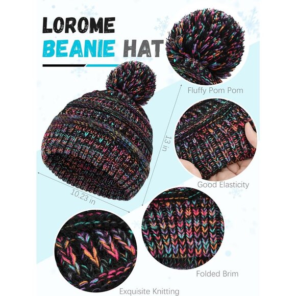 Women’s  Colorful Knit Beanie Hat, Gloves, Scarf & Ear Warmer Set - Winter - Picture 2 of 6